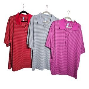 Bundle of 3 PGA Tour Airflux Golf Short Sleeve Shirts, Red, Gray, and Pink 4TG
